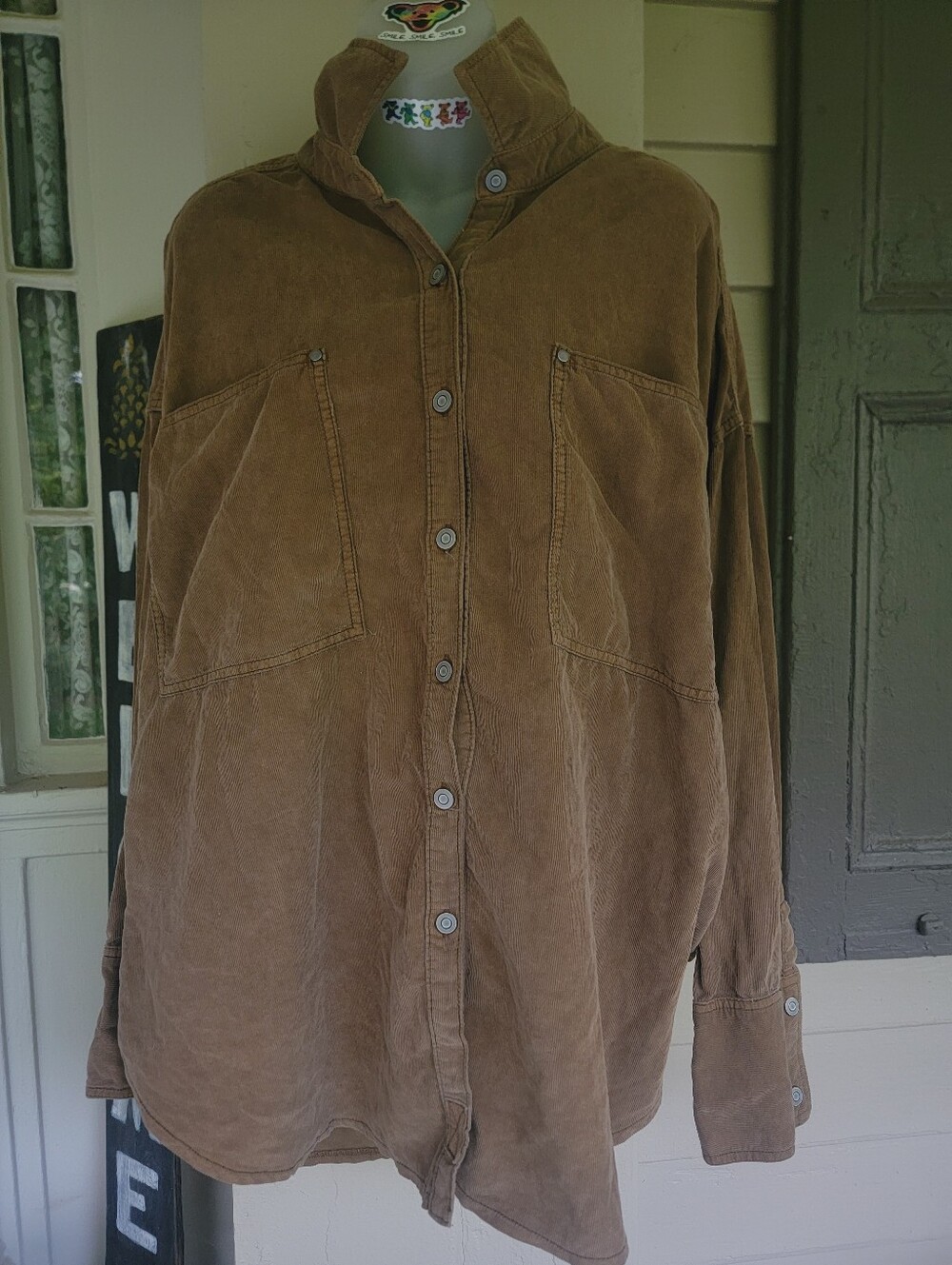 We The Free People Baby Cord Brown Corduroy Button-Down Shirt Top Shacket - Picture 6 of 14